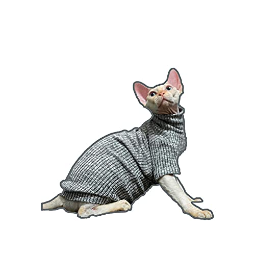 WMXING otoño e Invierno Alto elástico Alto Collar Gato suéter, Sphynx y Otra Ropa Invisible Gato-Corbata Alta Gris_SG