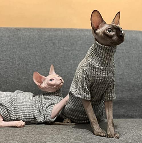 WMXING otoño e Invierno Alto elástico Alto Collar Gato suéter, Sphynx y Otra Ropa Invisible Gato-Corbata Alta Gris_SG