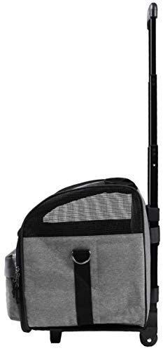 Wouapy Transportín Perro, Gato con Ruedas Trolley (35X29cm, Gris). Bolsa de Transporte Transpirable para Mascotas, Carrito para Perros. Transportín Delantero Suave, Ventilado, Cómodo.