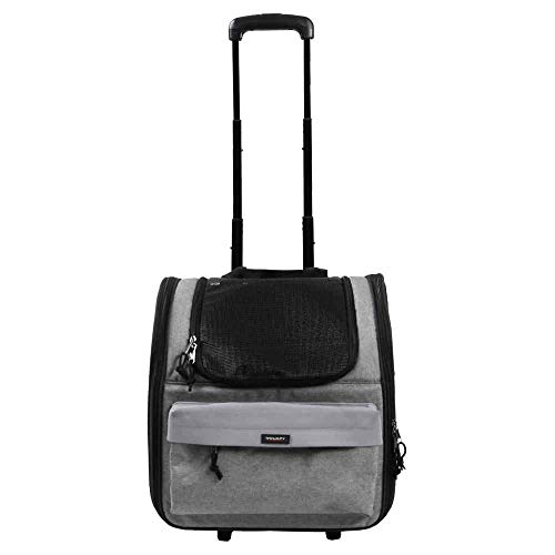 Wouapy Transportín Perro, Gato con Ruedas Trolley (35X29cm, Gris). Bolsa de Transporte Transpirable para Mascotas, Carrito para Perros. Transportín Delantero Suave, Ventilado, Cómodo.