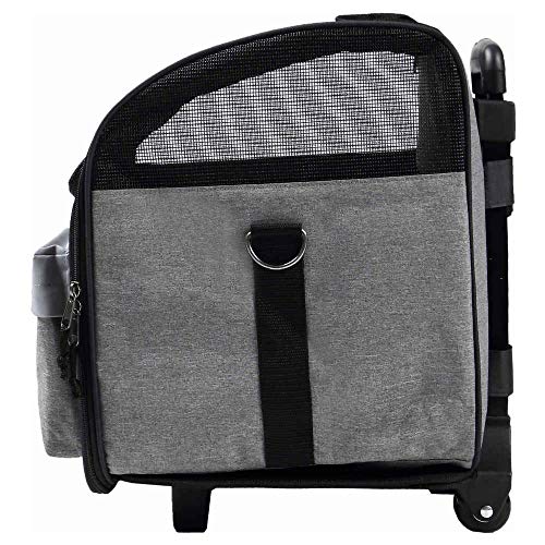 Wouapy Transportín Perro, Gato con Ruedas Trolley (35X29cm, Gris). Bolsa de Transporte Transpirable para Mascotas, Carrito para Perros. Transportín Delantero Suave, Ventilado, Cómodo.