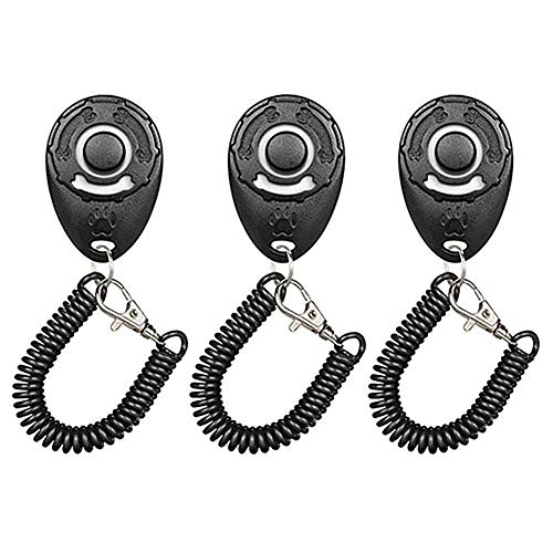 WPCASE Clicker para Adiestramiento Perro Cliker Entrenamiento Perro con Muñequeras Herramienta De Adiestramiento De Perros Ayuda para La Obediencia Diseño Científico Profesional 3pcs-Black