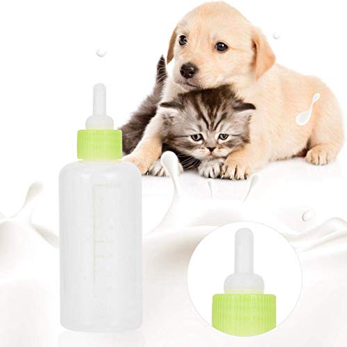 Wuudi Botella de cría de 60 ml de silicona duradera para agua y leche, biberón de silicona para recién nacidos, mascotas, perros pequeños, cachorros, gatos, leche, biberón con cepillo para pezones