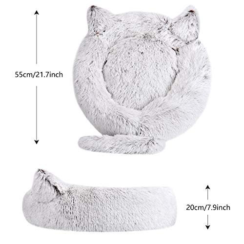 Wuudi Cama para mascotas, gato, perro, cueva para gatos, casa de felpa, donut, sofá para perros, lavable, antideslizante, adecuada para gatos y perros, 55 cm (gris)