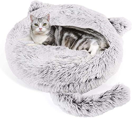 Wuudi Cama para mascotas, gato, perro, cueva para gatos, casa de felpa, donut, sofá para perros, lavable, antideslizante, adecuada para gatos y perros, 55 cm (gris)