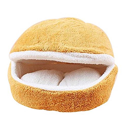 WYSBAOSHU Hamburguesa Diseño Cama para Mascotas en Forma de Concha del Gato del Saco de Dormir (Amarillo)