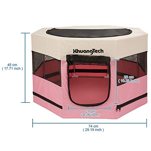 XhuangTech Parque portátil plegable de tela suave para mascotas, perro, gato, conejo, cobaya, cobaya, marco de tubo de acero, jaula para cachorros (73,6 x 73,6 x 45 cm, rosa)