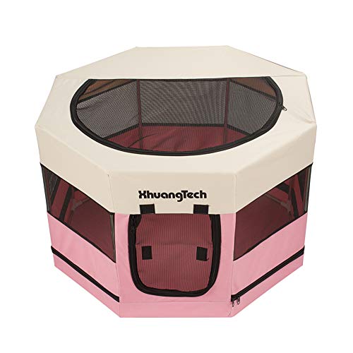 XhuangTech Parque portátil plegable de tela suave para mascotas, perro, gato, conejo, cobaya, cobaya, marco de tubo de acero, jaula para cachorros (73,6 x 73,6 x 45 cm, rosa)