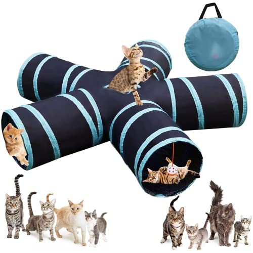 XIJIAJK Túnel Plegable multidireccional para Gatos, Tubo Grande para Gatos con Orificio para Mirar y Bola de Juguete Colgante para Gatos de Interior, Cachorro, Conejo, Gatito