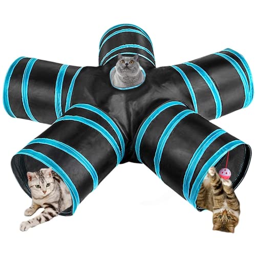 XIJIAJK Túnel Plegable multidireccional para Gatos, Tubo Grande para Gatos con Orificio para Mirar y Bola de Juguete Colgante para Gatos de Interior, Cachorro, Conejo, Gatito