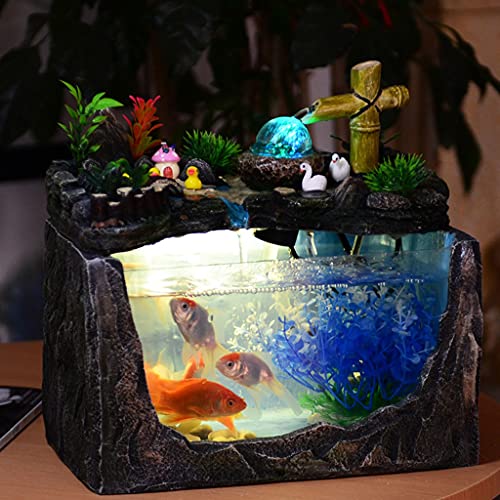 xinxinchaoshi Pecera Rockery Y Agua Creativa PEQUEÑO Tanque Superior ACUARIA Familia ACUARIA DE Pesca DE Pecado Oficina DE Oficina DE Espacial DE Decoración ecológica Acuario Pequeño