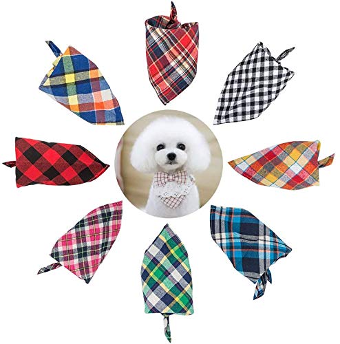 XLKJ 8 Pcs Pañuelos Perro, Baberos para Mascotas con Forma de Triángulo, Bandana Gato, Bufanda Lavables de Mascota de Algodón