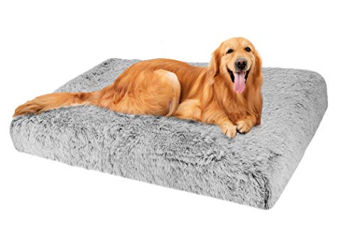 Xpnit Cama de perro calmante esponjosa, para perros y gatos (XXL-120 x 80 cm), color gris