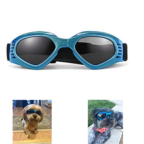 XUNKE Gafas de Sol para Perros, Perro Gafas para Perros pequeños y medianos Impermeable Plegable Protector Ocular Protección UV Antivaho (Azul)