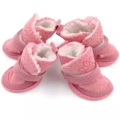 XZJJZ Zapatos cálidos de invierno para perros 4 Unids/set Bonitas botas para perros Caminar sobre la nieve Mezcla de algodón Zapatillas de deporte para cachorros Suministros para mascotas