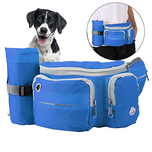 Yadoo Bolsa Golosinas para Perros Entrenamiento, Riñonera con Soporte para Botella Agua Bolsas Entrenamiento Cintura Ajustable para Pasear Perros Transporta Fácilmente Juguetes para Mascotas,(Azul)