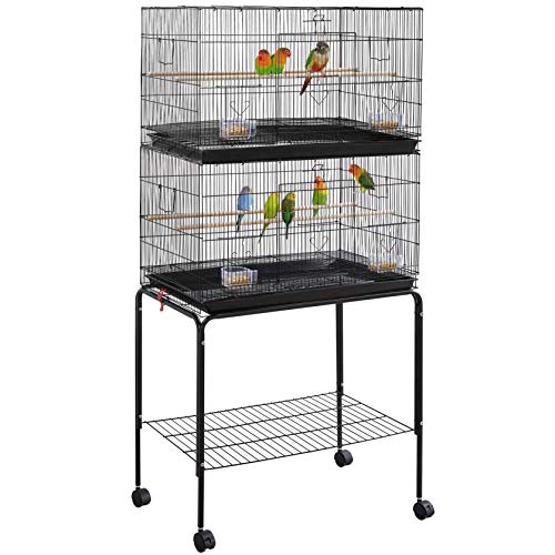 Yaheetech 2 Niveles Jaula para Pájaros con Soporte de Ruedas Desmontable Jaula para Periquitos Loros Mascota Metal con Comedero y Bandeja