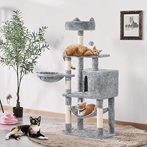 Yaheetech Árbol para Gatos Rascador Pequeño Torre de Escalada para Gato Pequeño Poste Arañar 138,5cm Gris