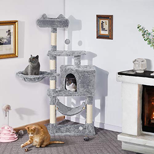 Yaheetech Árbol para Gatos Rascador Pequeño Torre de Escalada para Gato Pequeño Poste Arañar 138,5cm Gris