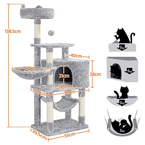 Yaheetech Árbol para Gatos Rascador Pequeño Torre de Escalada para Gato Pequeño Poste Arañar 138,5cm Gris