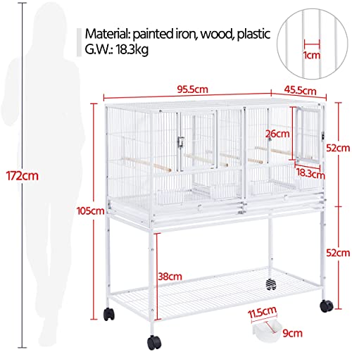 Yaheetech Jaula Cría para Pájaros Canarios Periquitos Jaula Grande con Soporte Ruedas Blanco
