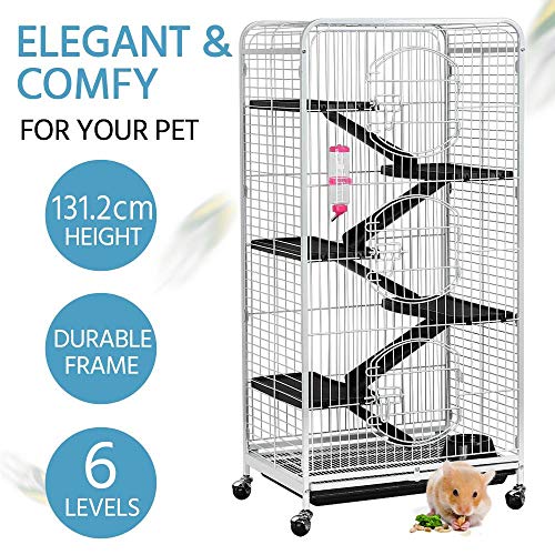 Yaheetech Jaula para Hamster Grande Jaulas de 3 Niveles para Hurones Cobaya con Pie Escalara 64x43x131cm Blanca