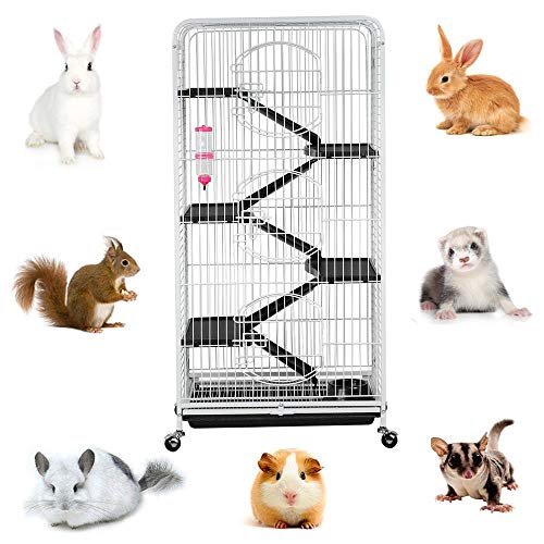 Yaheetech Jaula para Hamster Grande Jaulas de 3 Niveles para Hurones Cobaya con Pie Escalara 64x43x131cm Blanca