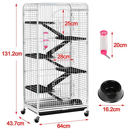 Yaheetech Jaula para Hamster Grande Jaulas de 3 Niveles para Hurones Cobaya con Pie Escalara 64x43x131cm Blanca