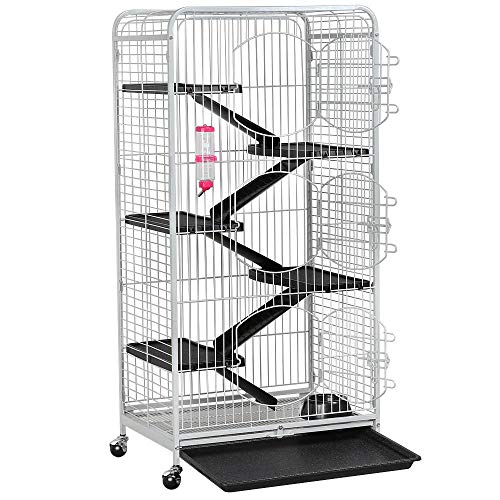 Yaheetech Jaula para Hamster Grande Jaulas de 3 Niveles para Hurones Cobaya con Pie Escalara 64x43x131cm Blanca