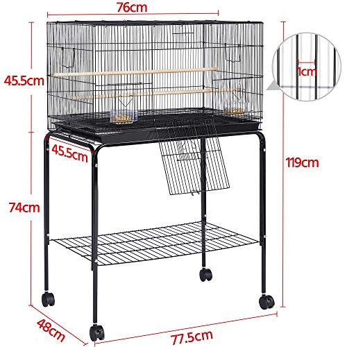 Yaheetech Jaula para Pájaros 77,5x48x119cm con Soporte de Ruedas Jaula para Periquitos Mascota (Negro)