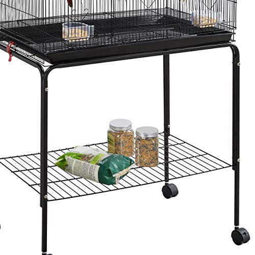 Yaheetech Jaula para Pájaros 77,5x48x119cm con Soporte de Ruedas Jaula para Periquitos Mascota (Negro)