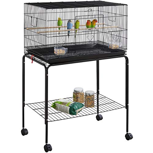 Yaheetech Jaula para Pájaros 77,5x48x119cm con Soporte de Ruedas Jaula para Periquitos Mascota (Negro)