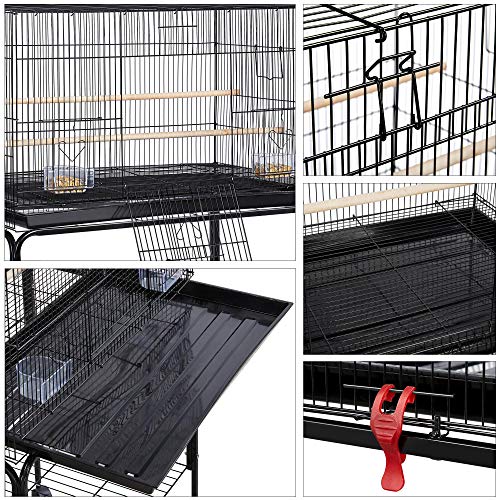 Yaheetech Jaula para Pájaros 77,5x48x119cm con Soporte de Ruedas Jaula para Periquitos Mascota (Negro)