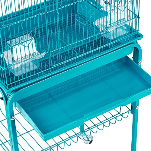 Yaheetech Jaula para Pájaros Jaula con Soporte Ruedas para Canarios Jaula Mascota 46 x 35 x 158,5 cm Azul Turquesa