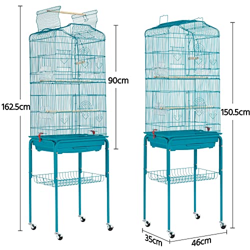 Yaheetech Jaula para Pájaros Jaula de Aves Canarios 46 x 35,5 x 158 cm Azul Turquesa