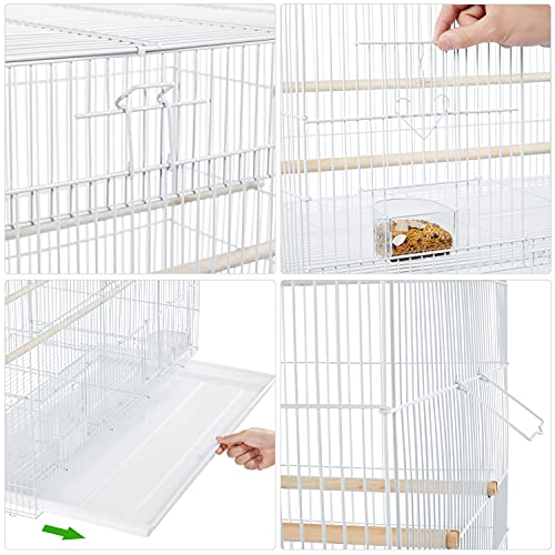 Yaheetech Jaula para Pájaros Jaula Metal para Loro con Comedero y Bandeja 76x45,5x45,5cm Blanco