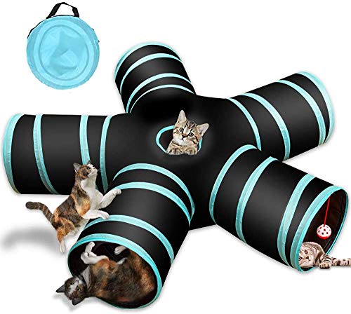 YAMI Túnel De 5 Vías para Gatos, Tubo Plegable para túnel de Mascotas con Bolsa de Almacenamiento para Gatos, Cachorros, Conejos, Conejillos de Indias, Uso en Interiores y Exteriores