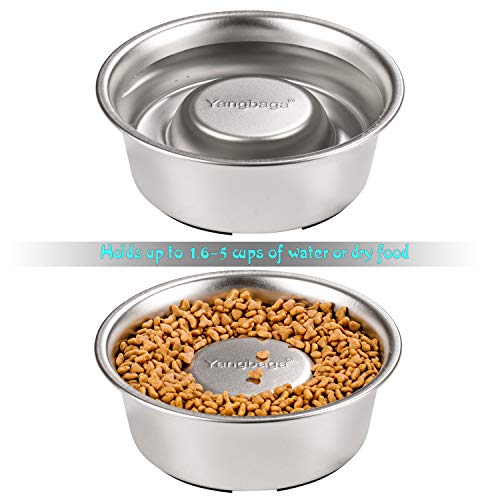 Yangbaga Cuenco de Acero Inoxidable para Perro Comedero Mascotas Base de Goma para Comida o Agua para Perros Antideslizante 1100ml con Cepillo