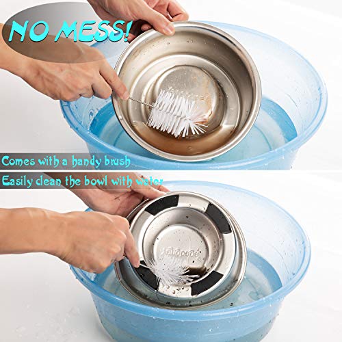 Yangbaga Cuenco de Acero Inoxidable para Perro Comedero Mascotas Base de Goma para Comida o Agua para Perros Antideslizante 1100ml con Cepillo