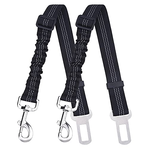 YANGWEN 2 Piezas de cinturón de Seguridad para Perros, Reflectante Ajustable Elástico Collar Gancho Correa con amortiguación elástica y mosquetón Fuerte