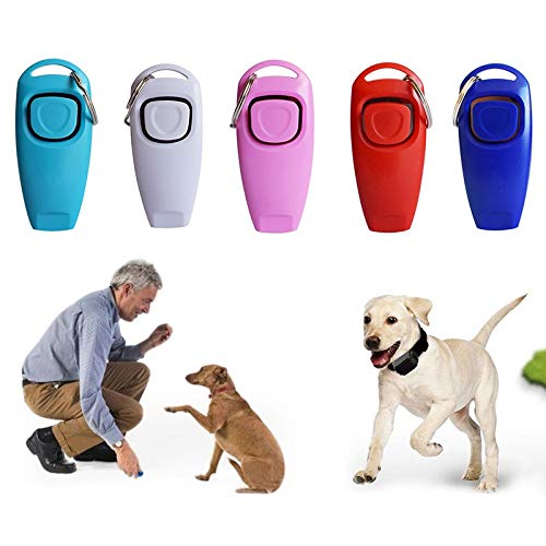 YANSHAN 2 en 1 con clicker del Animal doméstico del Entrenamiento del Perro Silbato Respuesta Suministros Guía del Animal doméstico Tarjeta de Entrenador de Asistencia con Llavero del Perro casero