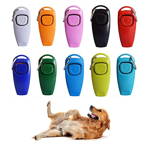 YANSHAN 2 en 1 con clicker del Animal doméstico del Entrenamiento del Perro Silbato Respuesta Suministros Guía del Animal doméstico Tarjeta de Entrenador de Asistencia con Llavero del Perro casero