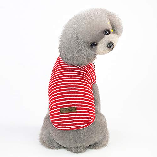 YAODHAOD Camisa de algodón a rayas para perros, ropa para cachorros, camisetas de gato, chaleco sin mangas, transpirable, elástico para perros pequeños y medianos (2 unidades) (L, podredumbre + rosa)