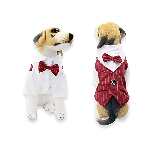 YAODHAOD Esmoquin de Perro a Rayas con Corbata, Traje de Perro para Fiesta de cumpleaños de Boda, Traje de Pajarita, Ropa para Mascotas para Perros pequeños (Rojo, XX-Large)