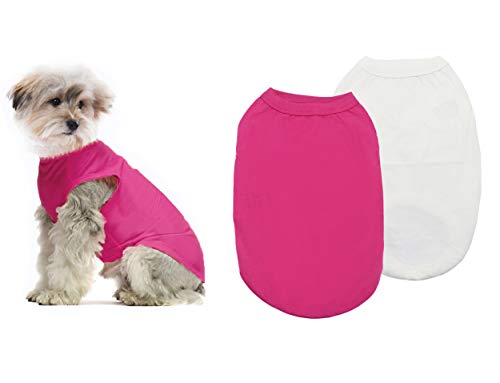 YAODHAOD Ropa de Perro de algodón de Color sólido Camisetas para Perros, Camisetas de algodón Suaves y Transpirables, Ropa para Perros pequeños, medianos, Gatos, 2 Piezas (S, Blanco + Rosa)