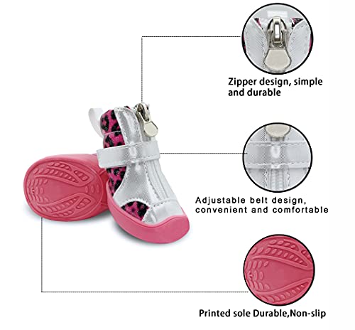 YAODHAOD Zapatos de Perro para Perros pequeños, Botas de Perro Protector de Patas, Zapatos Antideslizantes de Cuero para pavimento Caliente, Botas para Mascotas (4, Rosado)