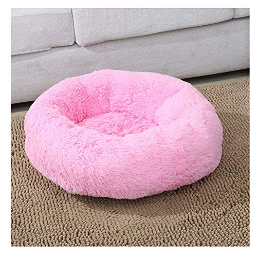 YAOTT Cama de Felpa para Perros y Gatos Cama Calmante Mascota Redonda Suave Sofa para Cachorros Cojín Lavable para Perros y Gatos de tamaño Mediano Nido de Donut Rosa Brillante D90cm