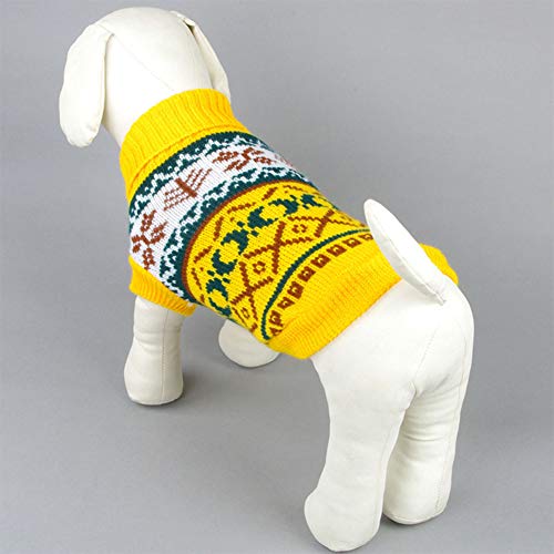 YAOTT Jerseys para Perros Suéteres Navideños de Cuello Alto para Perros Copos de Nieve Impresos de Punto Disfraz Invierno Cálido para Perros Pequeños Medianos Amarillo M