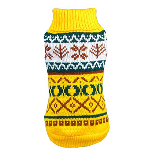 YAOTT Jerseys para Perros Suéteres Navideños de Cuello Alto para Perros Copos de Nieve Impresos de Punto Disfraz Invierno Cálido para Perros Pequeños Medianos Amarillo M