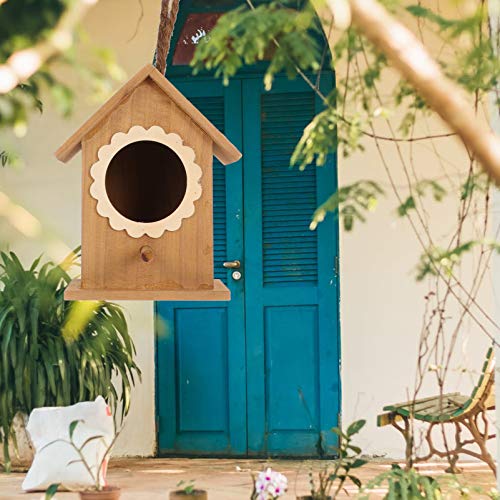 YARNOW Casita de Madera para Pájaros Casita para Pájaros Colgante para El Exterior Casita para Pájaros Decorativa Nido de Pájaros con Bebedero para Pájaros para Jardín (Café)